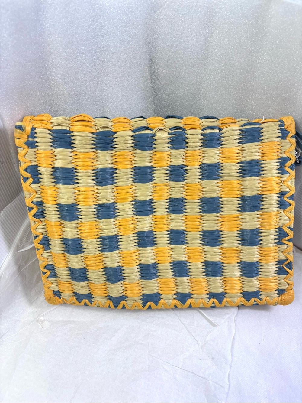Tory Burch Ella Raffia Pouch. Deep Turquoise. - Picture 5 of 15